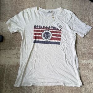 Saint Laurent White Crewneck T-Shirt with Red and Navy Graphic